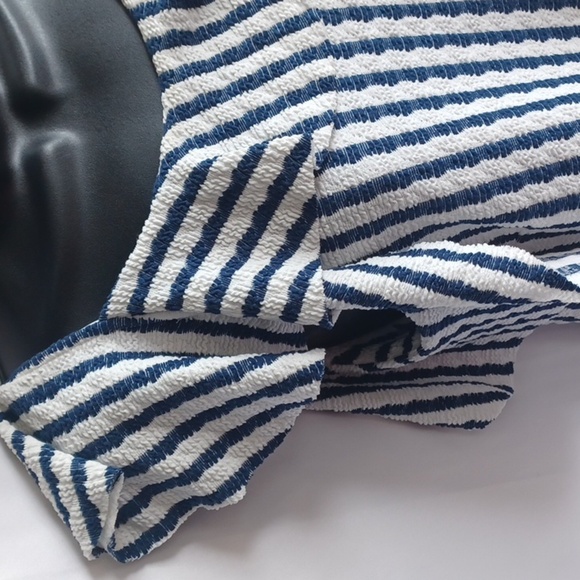 Anthropologie Eva Franco Textured Blue Stripe Sleeveless Top Bow Detail Size S - Picture 2 of 8